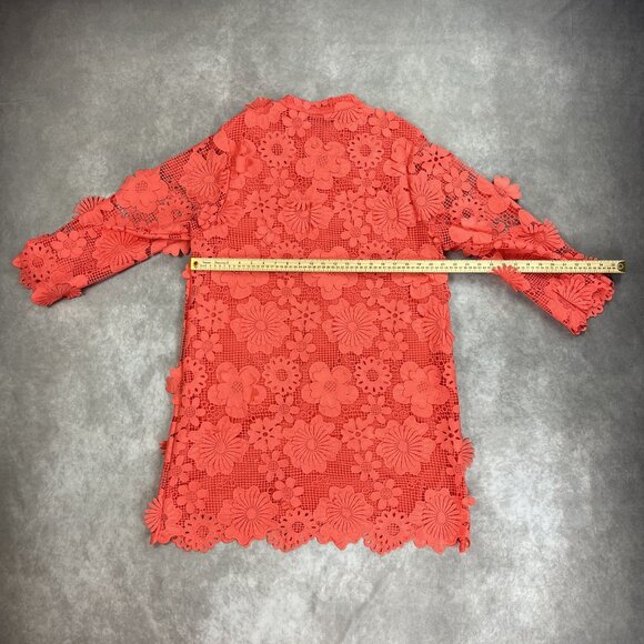 J.Marie Coral Floral Lace Tunic Blouse Dress With 3/4 Sleeves&Scalloped Edges M - Picture 3 of 8